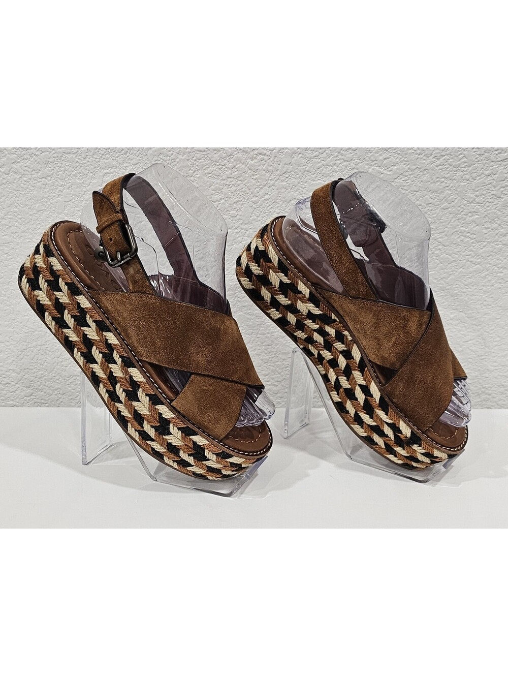 COACH Women's Suede Platform Wedge Sandals Brown Size US 6 B - Picture 3 of 15